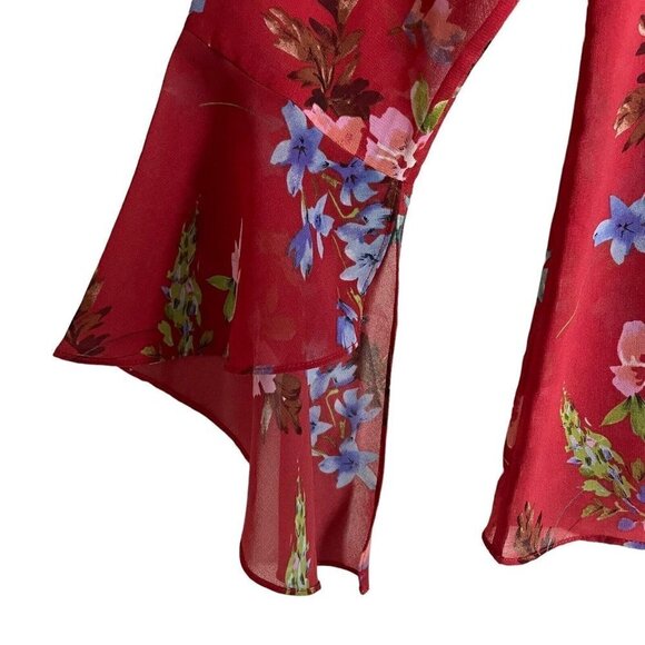 Cabi Devoted Sz S Blouse Red Floral Bell Sleeves Medium 3590 Multi Color Layered - Picture 6 of 8